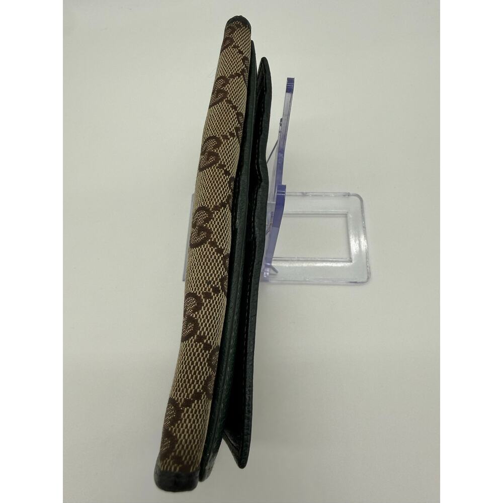 Vintage Gucci GG Canvas W Flap Continental Wallet Forest Green Leather Metal Bar - Picture 9 of 14